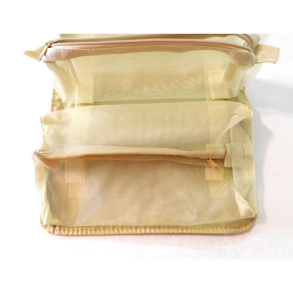 L'Bri Gold Cosmetic Bag Travel Organizer 4 Removable Mesh Makeup Pouches - Picture 4 of 6